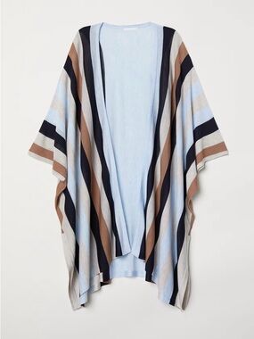 H&M Striped Open-Front Kimono Cardigan in Black, Beige, White & Tan